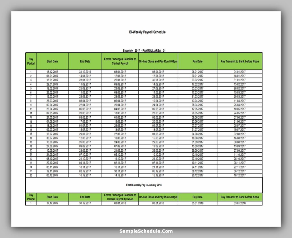 Bi weekly Payroll Schedule Template