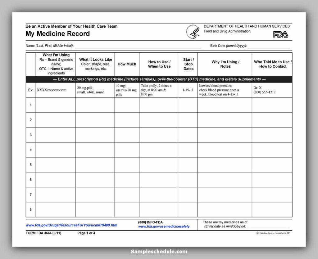 Medication Schedule Template 09 Medication Schedule Template 09
