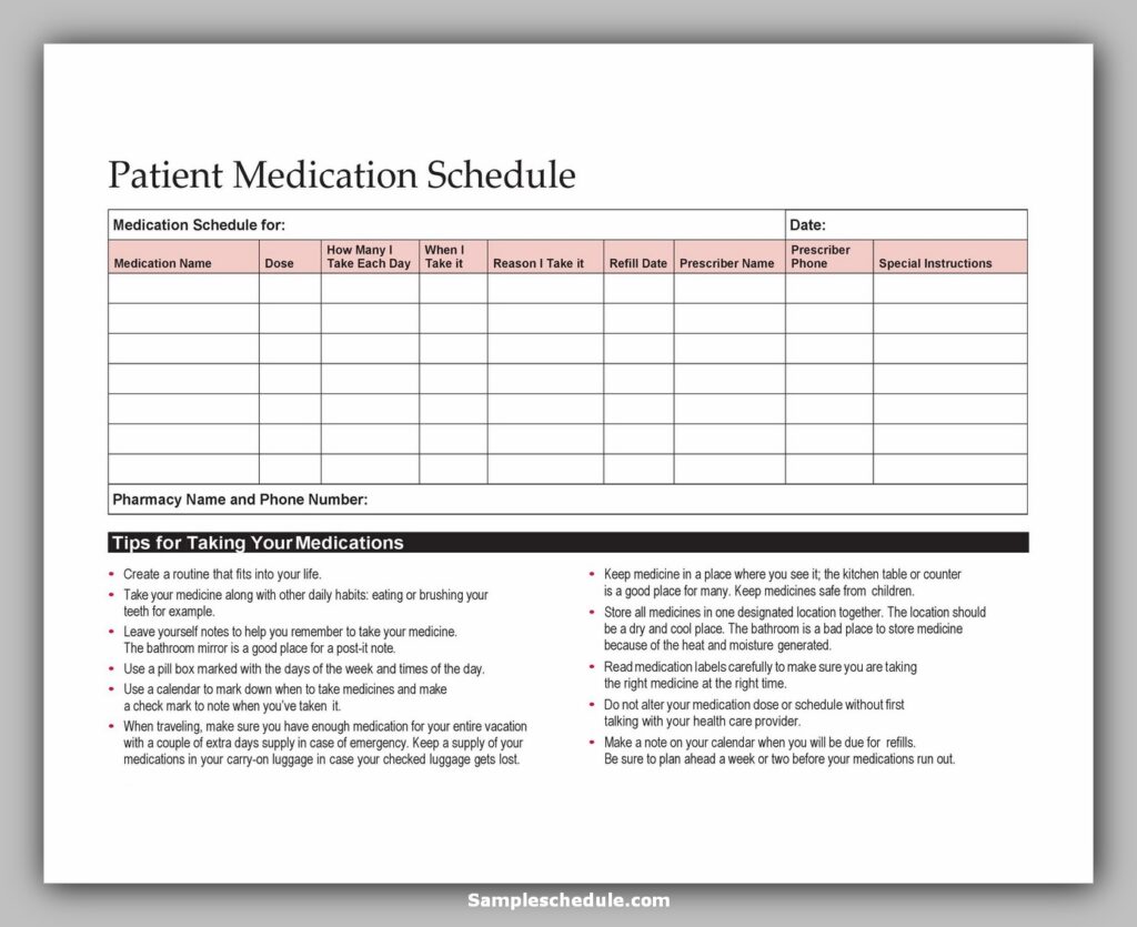 Medication Schedule Template 12