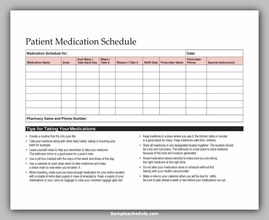 Medication Schedule Template 12 Medication Schedule Template 12