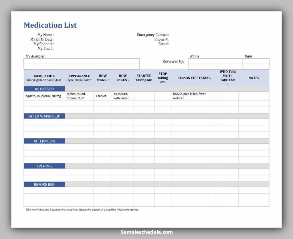 Medication Schedule Template 17