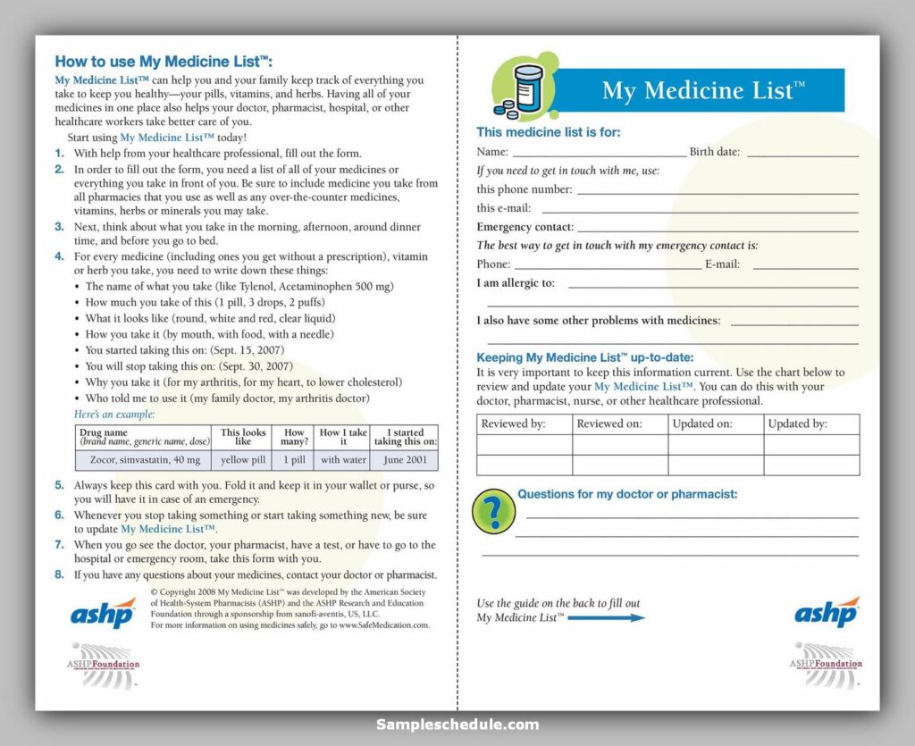 Medication Schedule Template 23 Medication Schedule Template 23