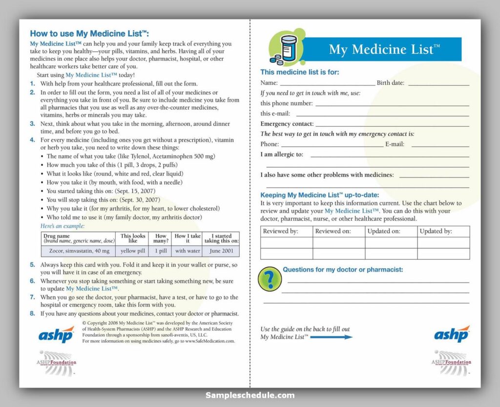 Medication Schedule Template 23