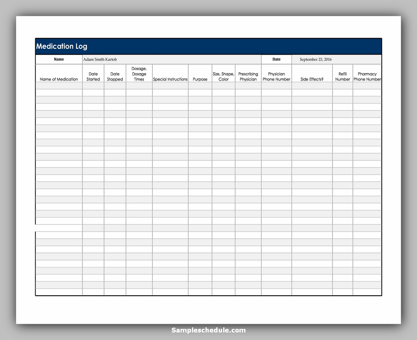 Medication Schedule Template 27