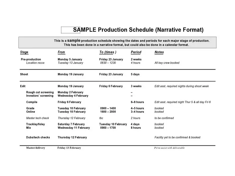 Production Schedule Template 20