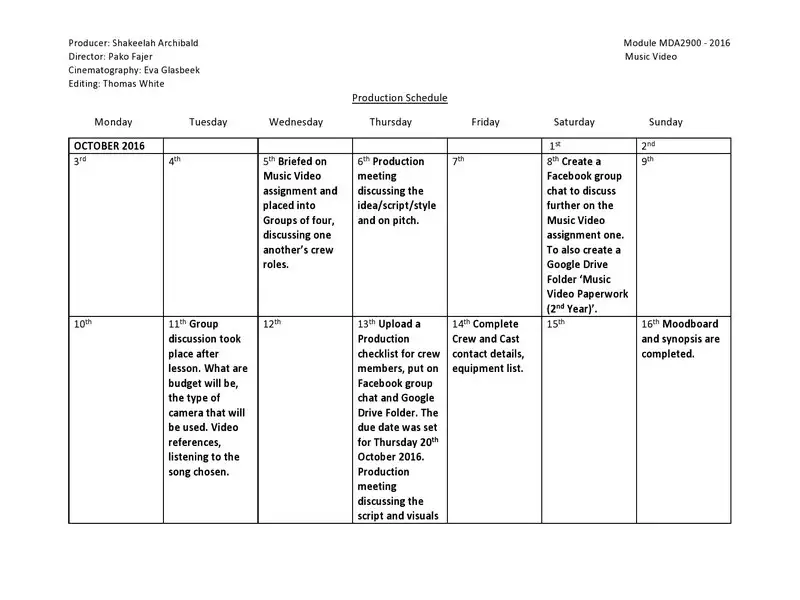 Production Schedule Template 27