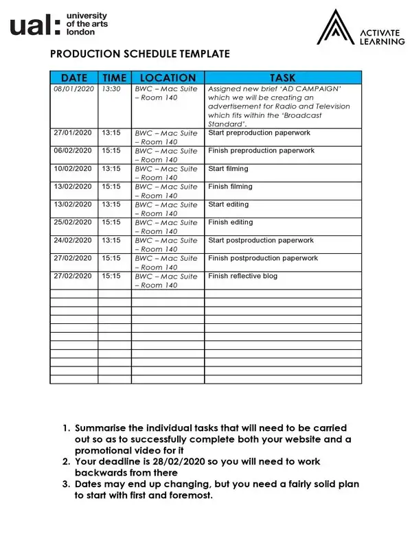 Production Schedule Template 29