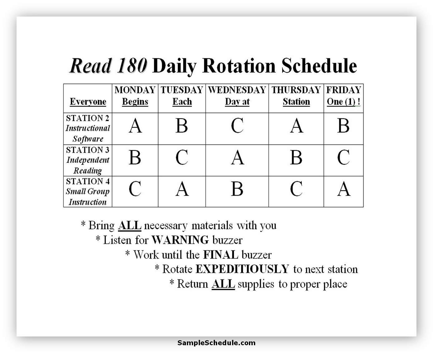 51 Rotation Schedule Template sample schedule