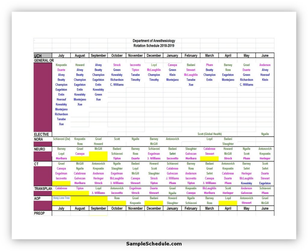 Rotation Schedule Template 05