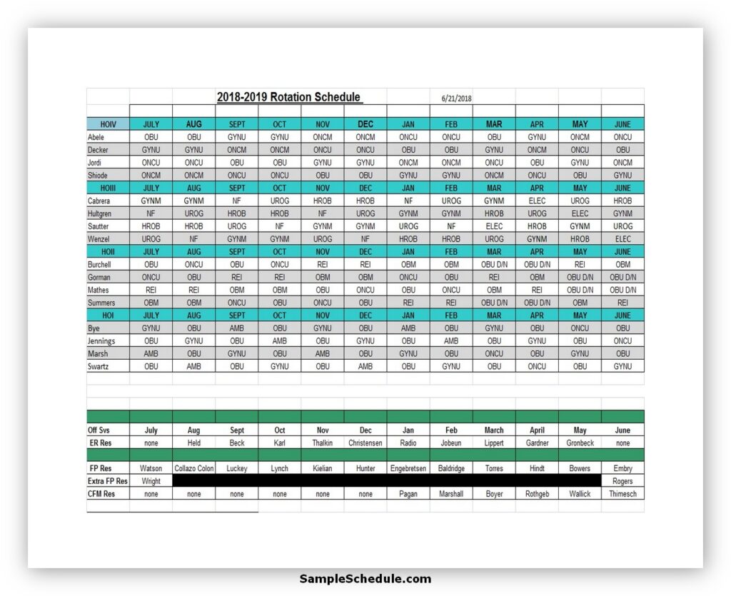 Rotation Schedule Template 10