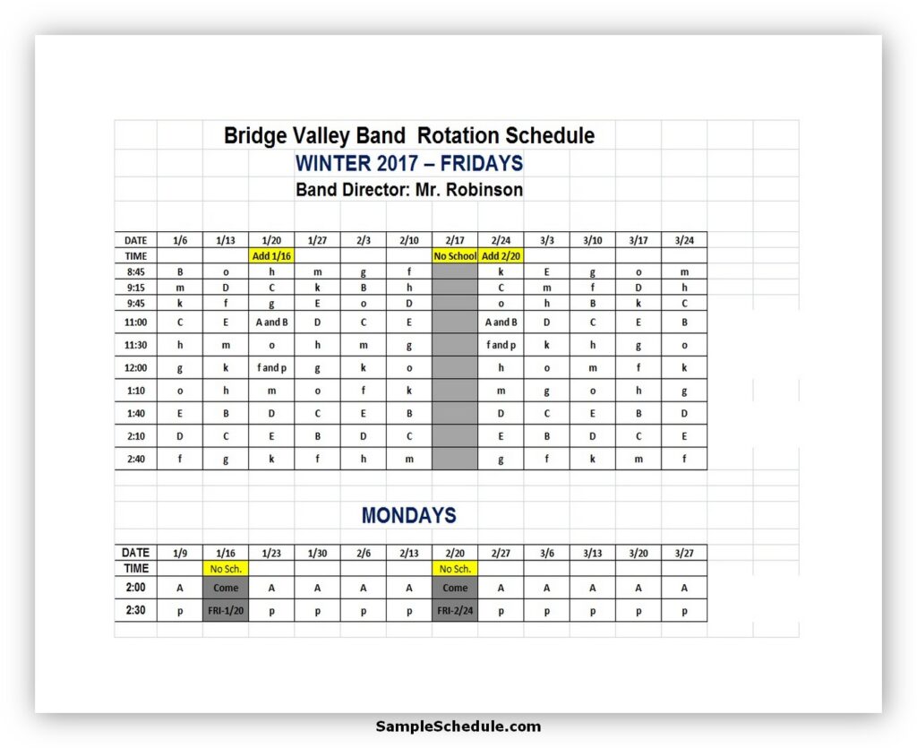 Rotation Schedule Template 11