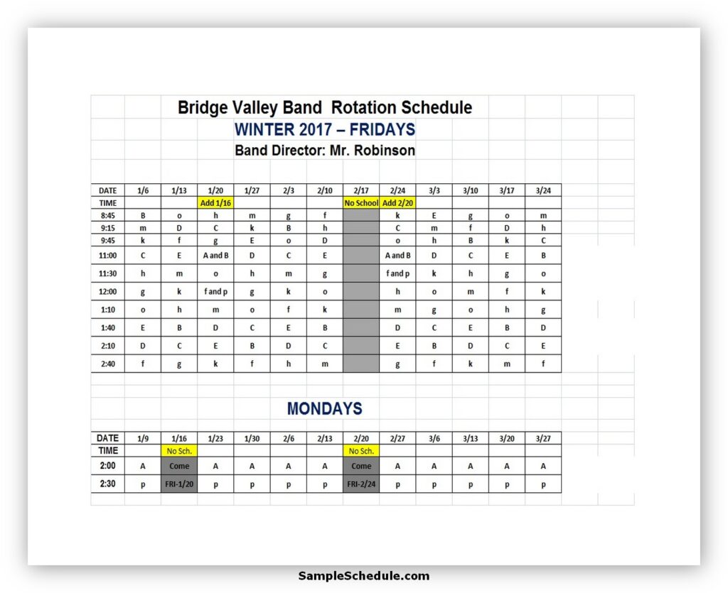 Rotation Calendar Template Printable Calendar 2023