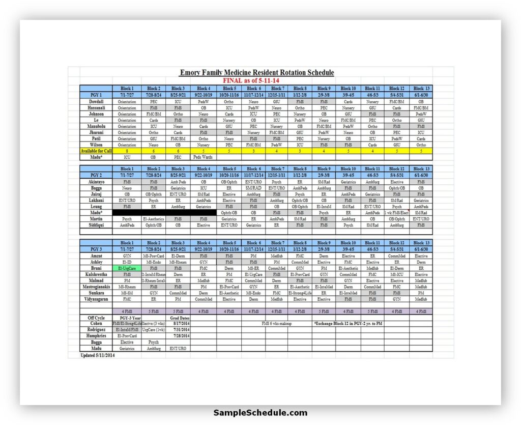 Printable Vegas Rotation Schedule