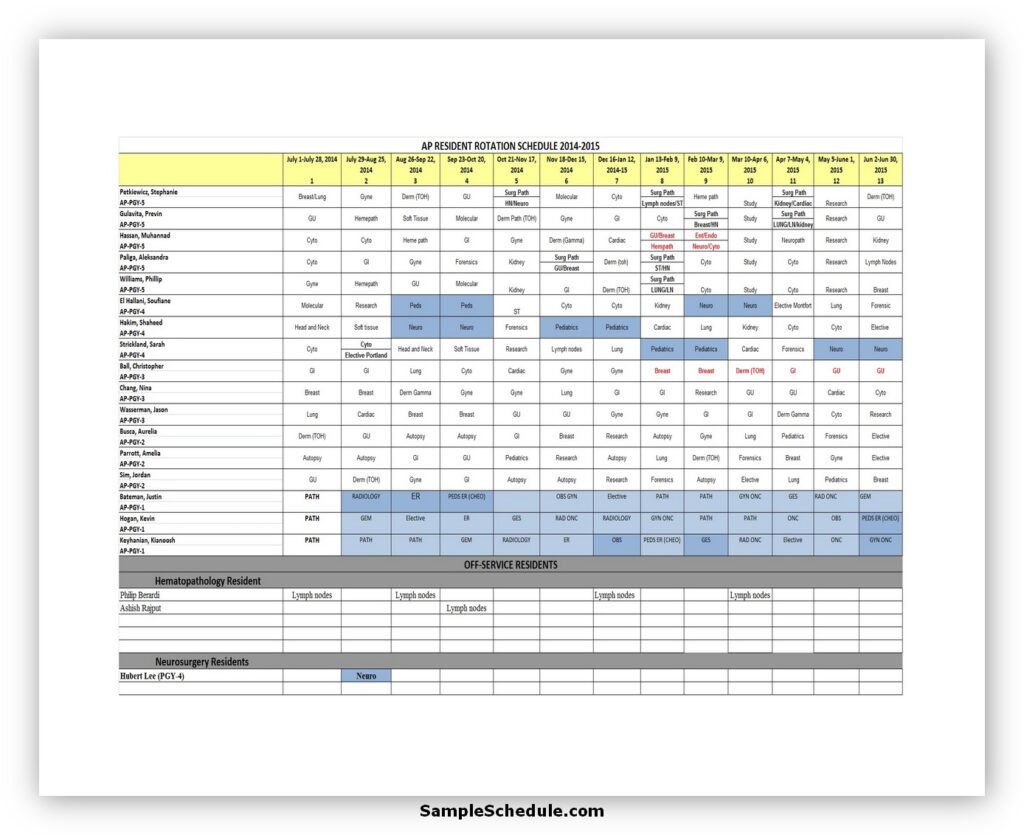 Rotation Schedule Template 16