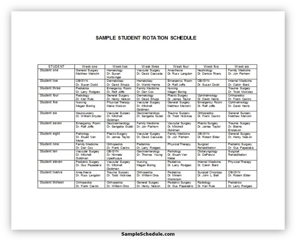 Rotation Schedule Template 28