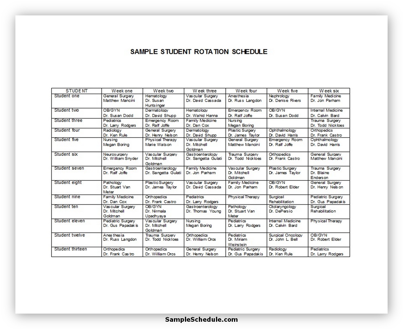 51 Free Rotation Schedule Template - sample schedule