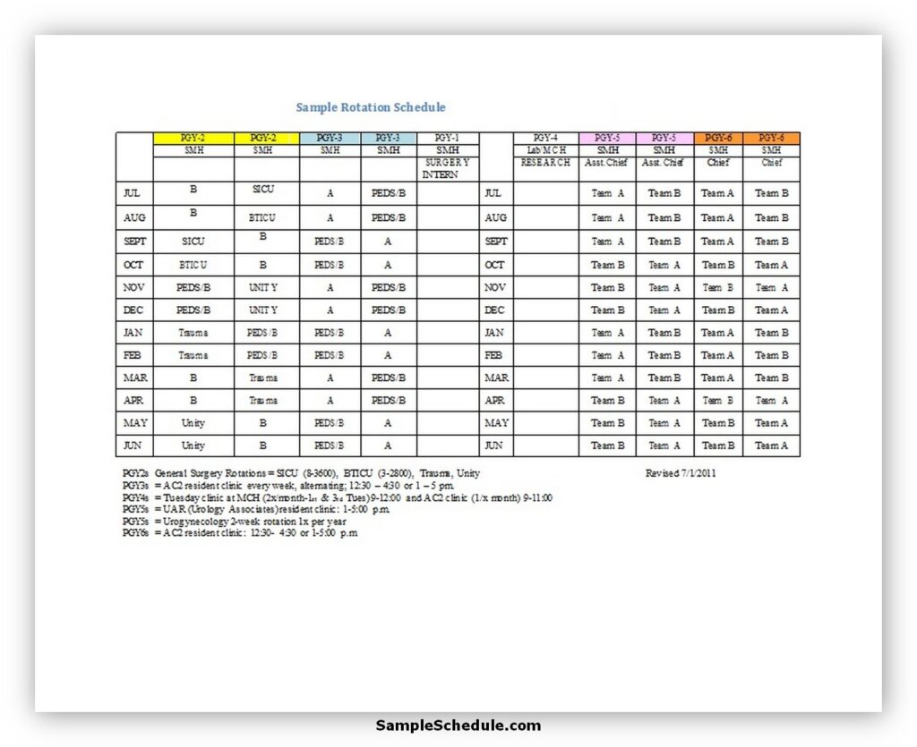 Rotation Schedule Template 29