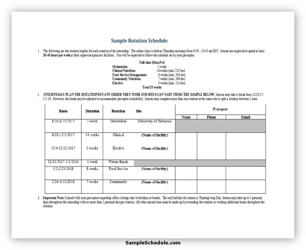 Rotation Schedule Template 34
