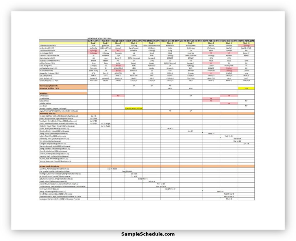 Rotation Schedule Template 44