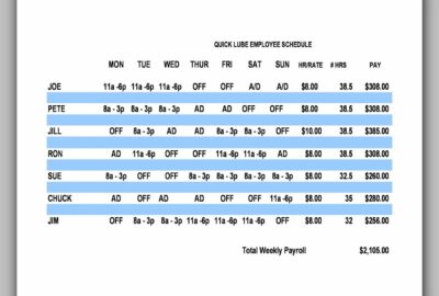 Sample Employee Schedule 01
