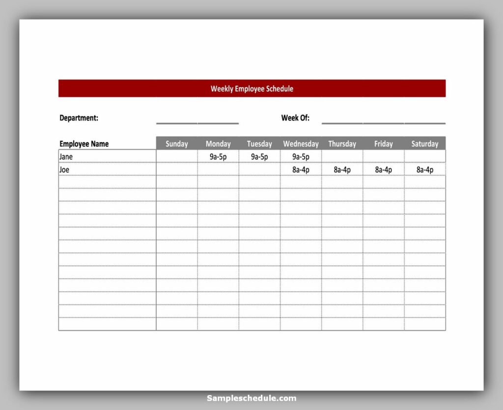 free monthly employee work schedule template