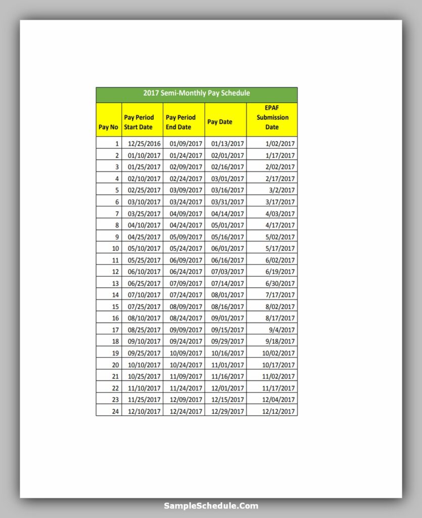 Semi Monthly Payroll Schedule