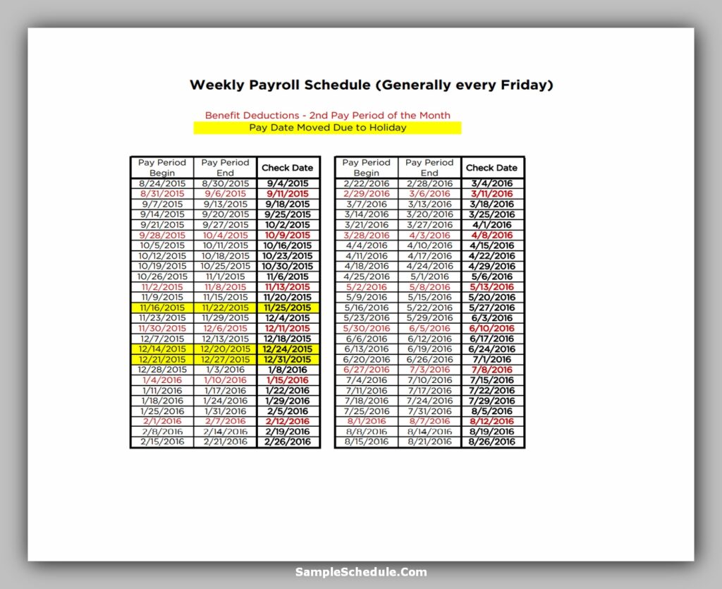 Weekly Payroll Schedule Template