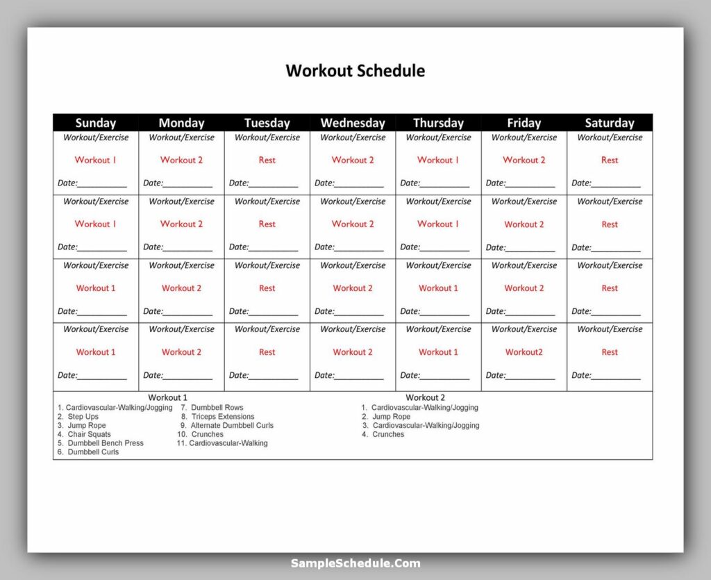 Workout Schedule Template 01