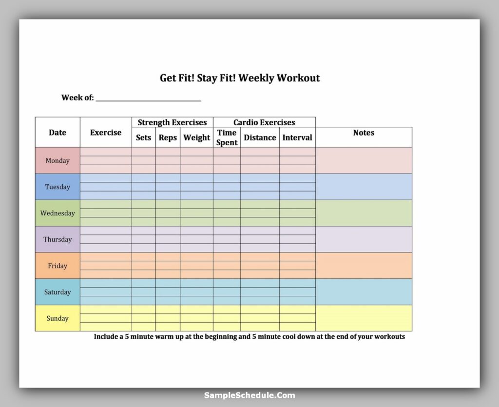 Workout Schedule Template 05