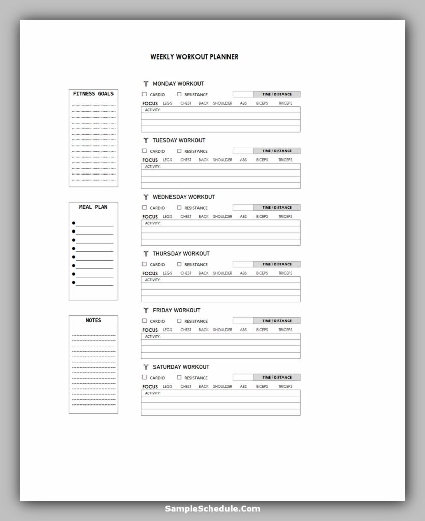 Workout Schedule Template 10