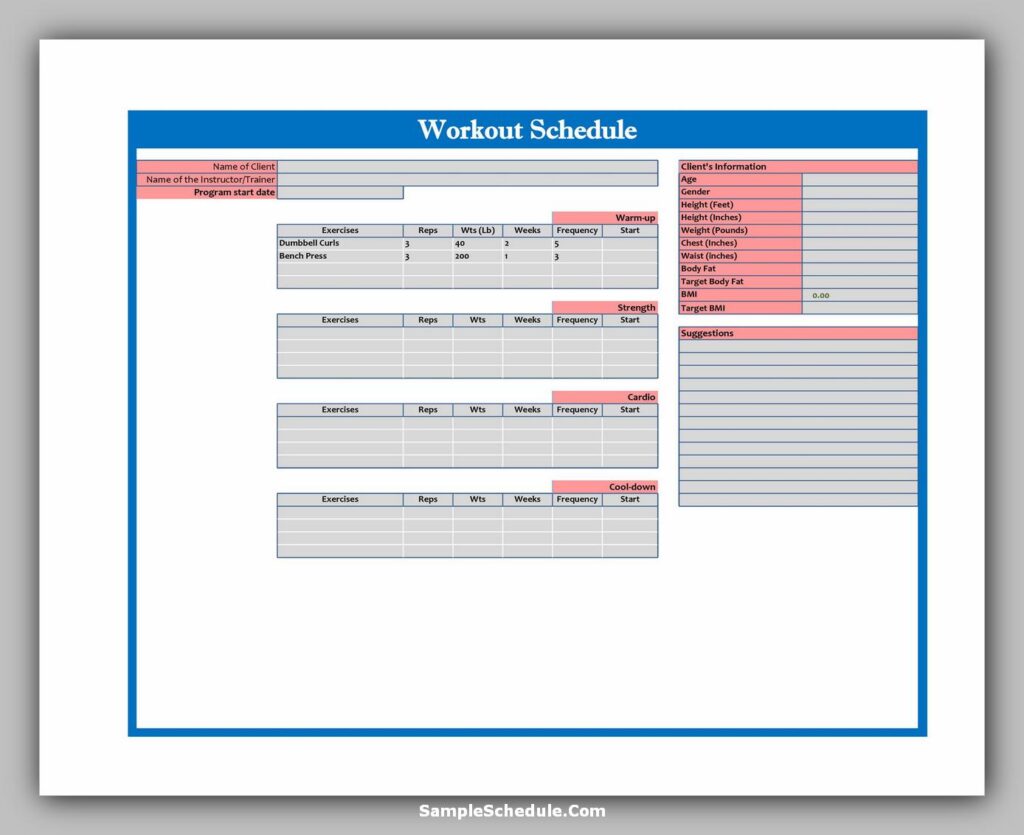 Workout Schedule Template 100
