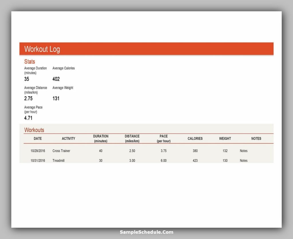 Workout Schedule Template 13