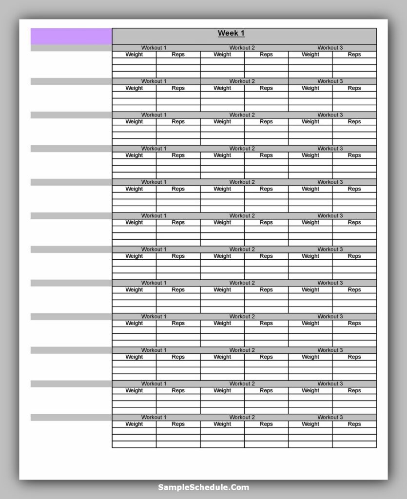 Weekly fitness schedule Template