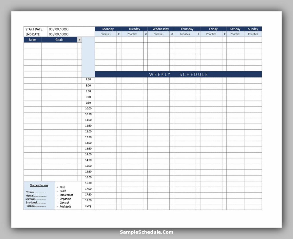 Workout Schedule Template 16