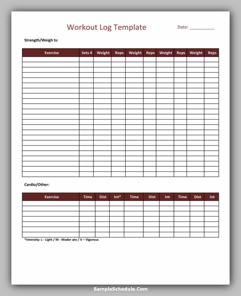 Workout Schedule Template 18