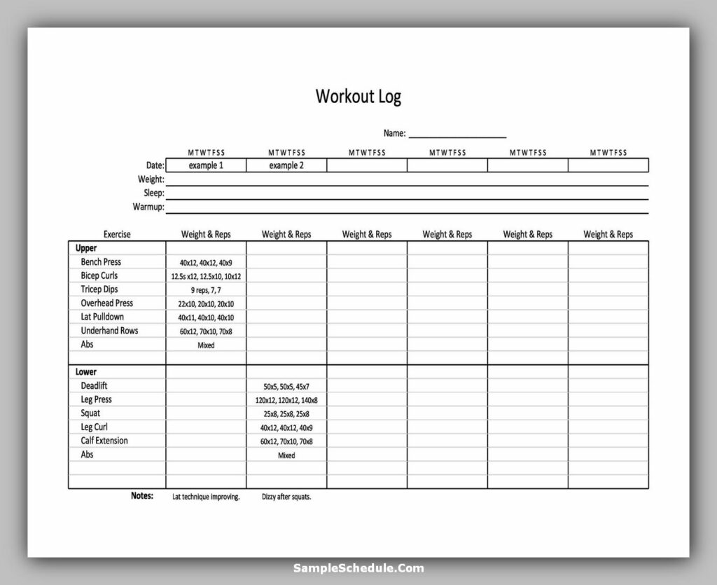 Workout Schedule Template 22