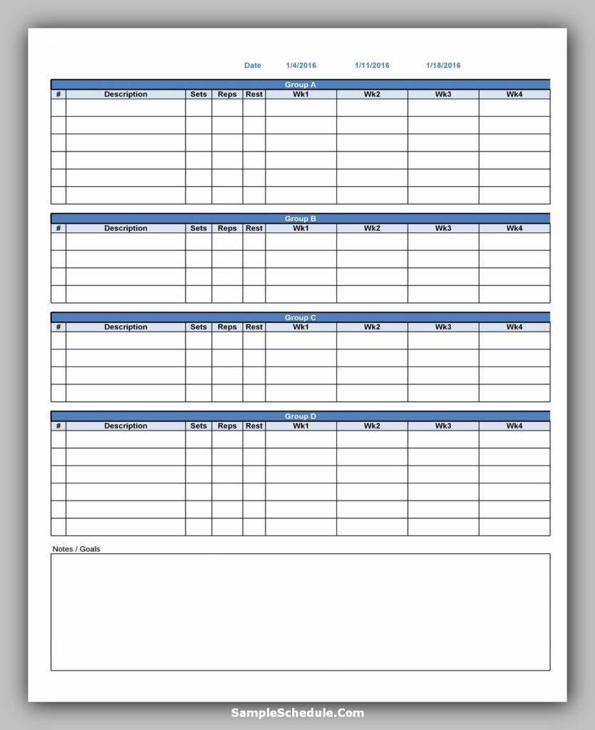 Workout Schedule Template 23