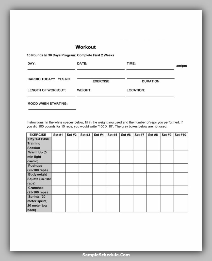 Workout Schedule Template 25