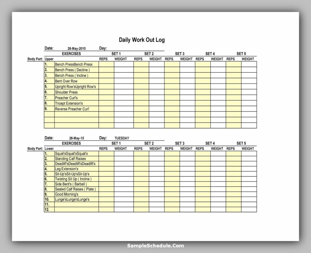 Workout Schedule Template 26