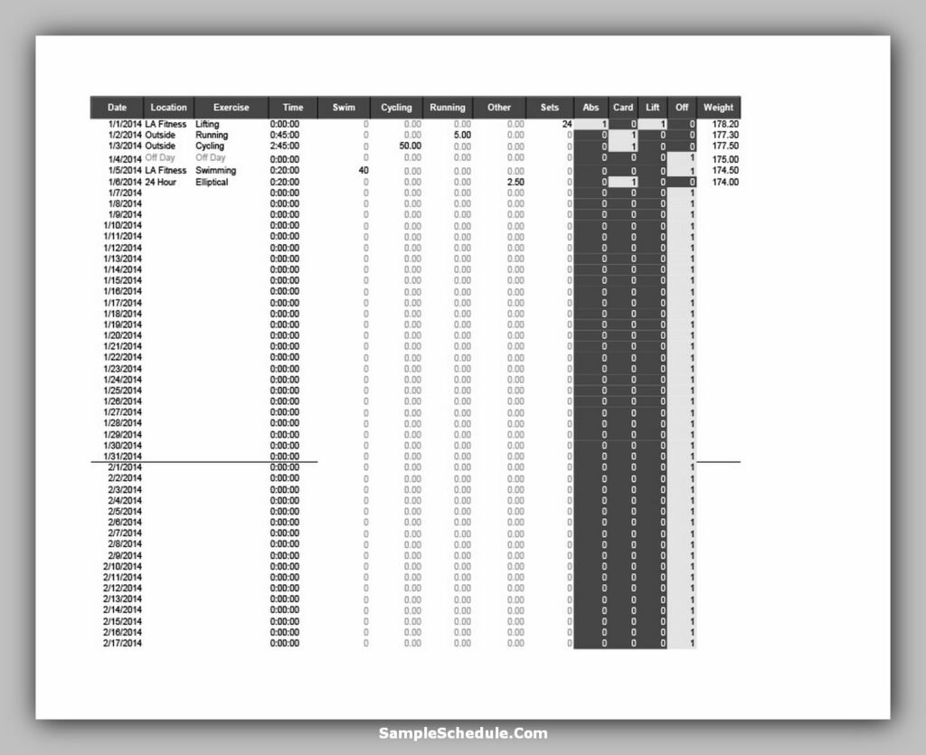 Workout Schedule Template 29