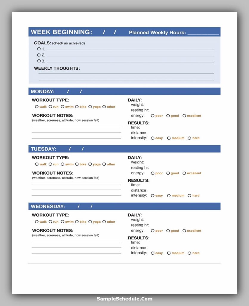 Workout Schedule Template 30