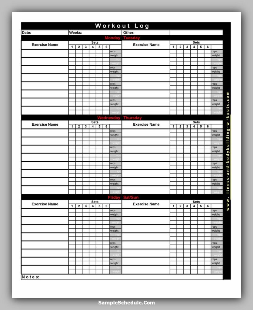 Workout Schedule Template 35