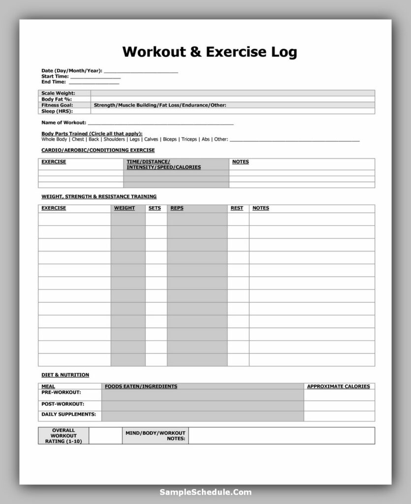 Workout Schedule Template 36