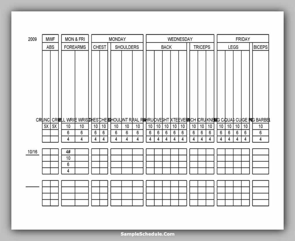 Workout Schedule Template 37