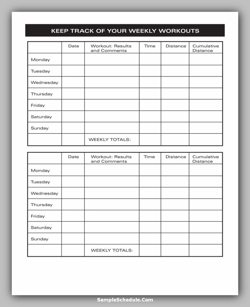Workout Schedule Template 38