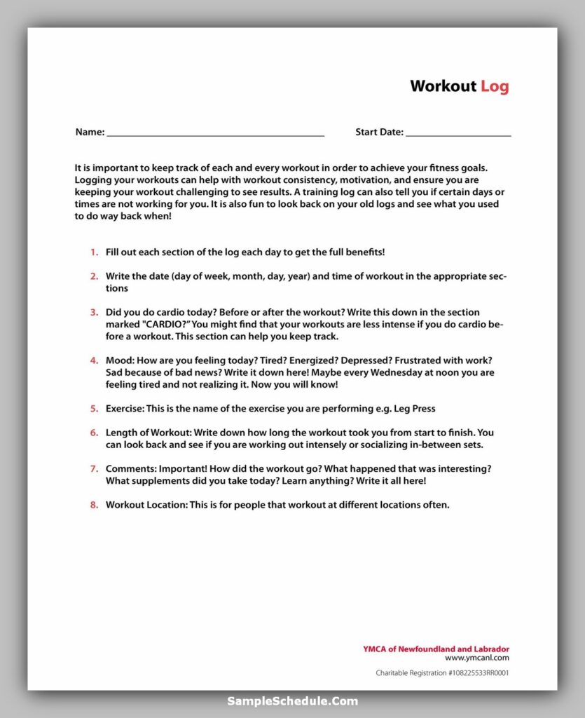 Workout Schedule Template 42