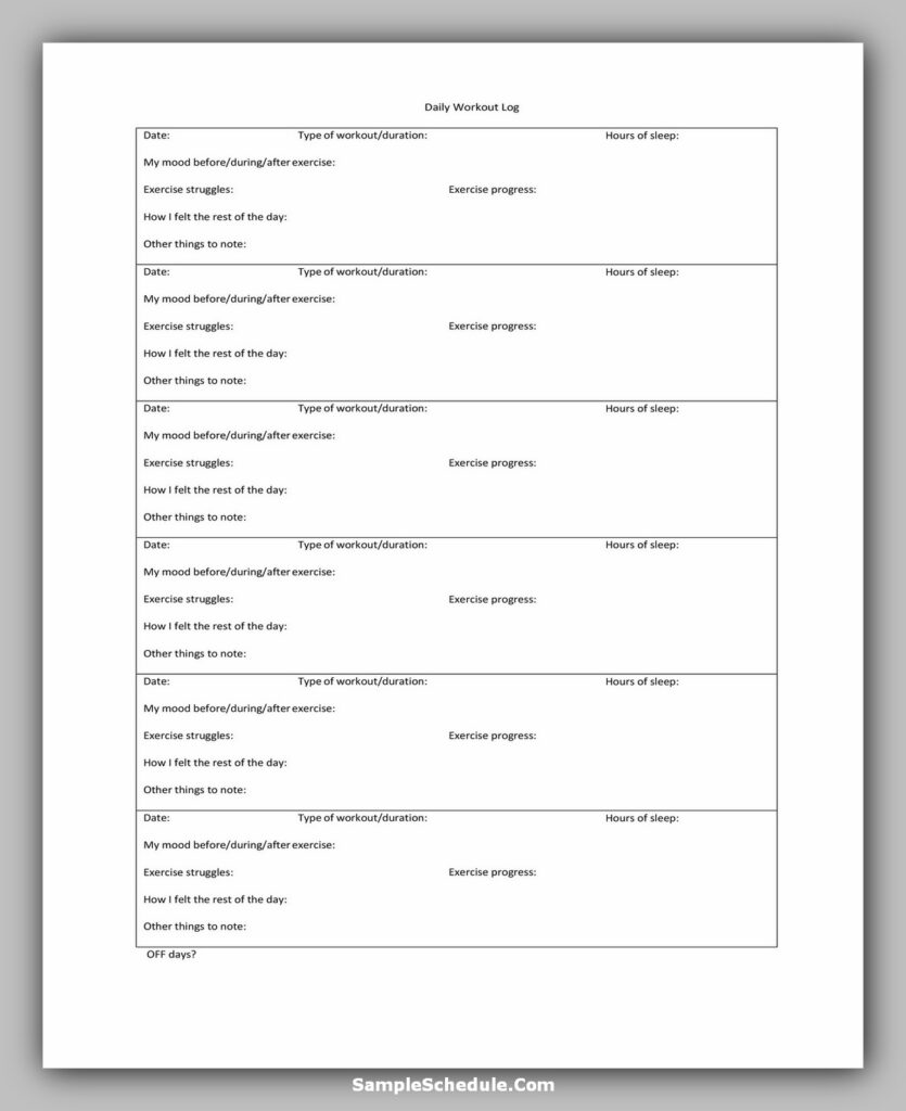 Workout Schedule Template 43