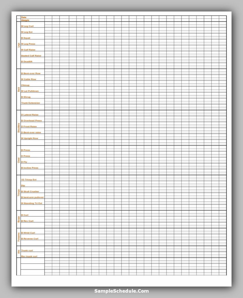 Workout Schedule Template 44