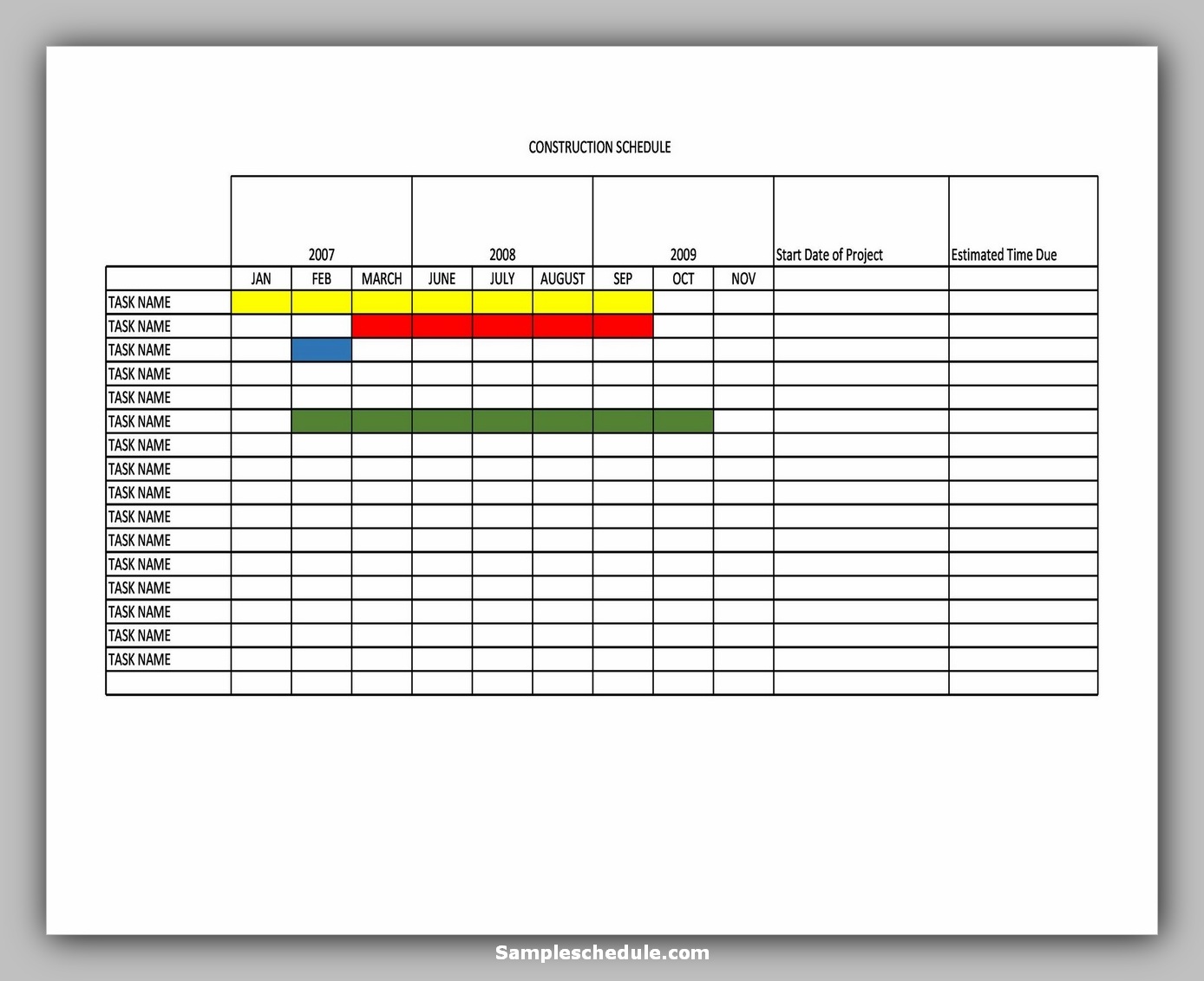 Construction Work Schedule Template