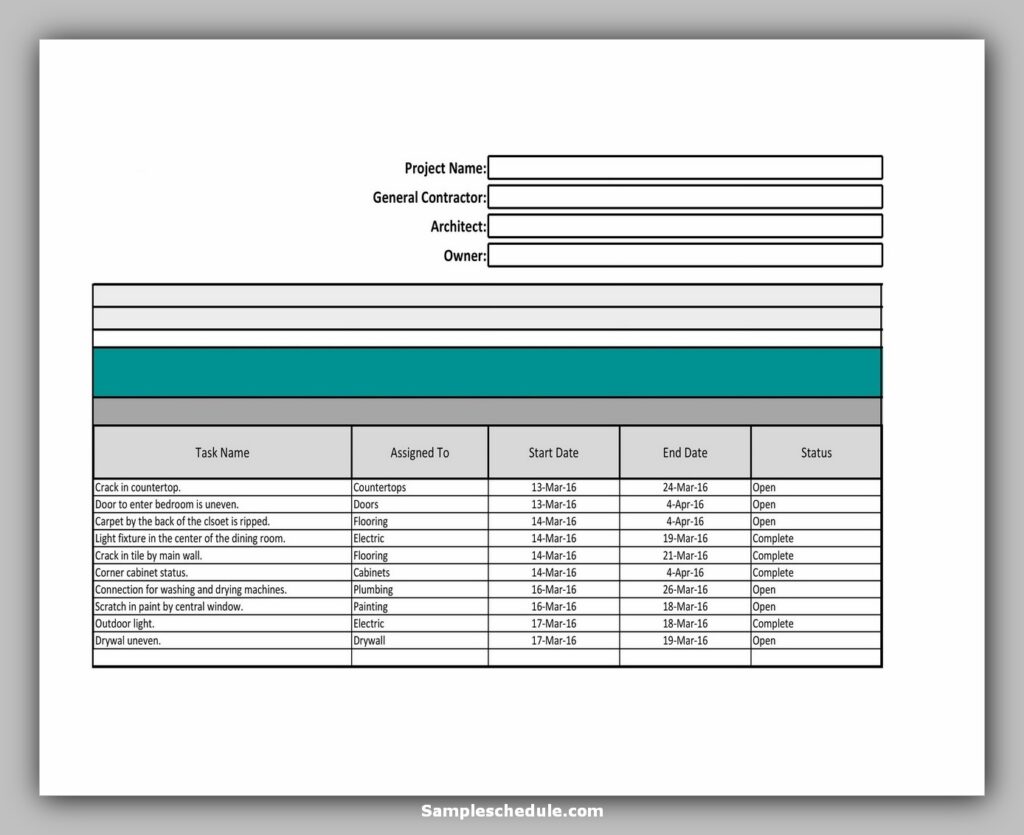 construction work schedule template 13